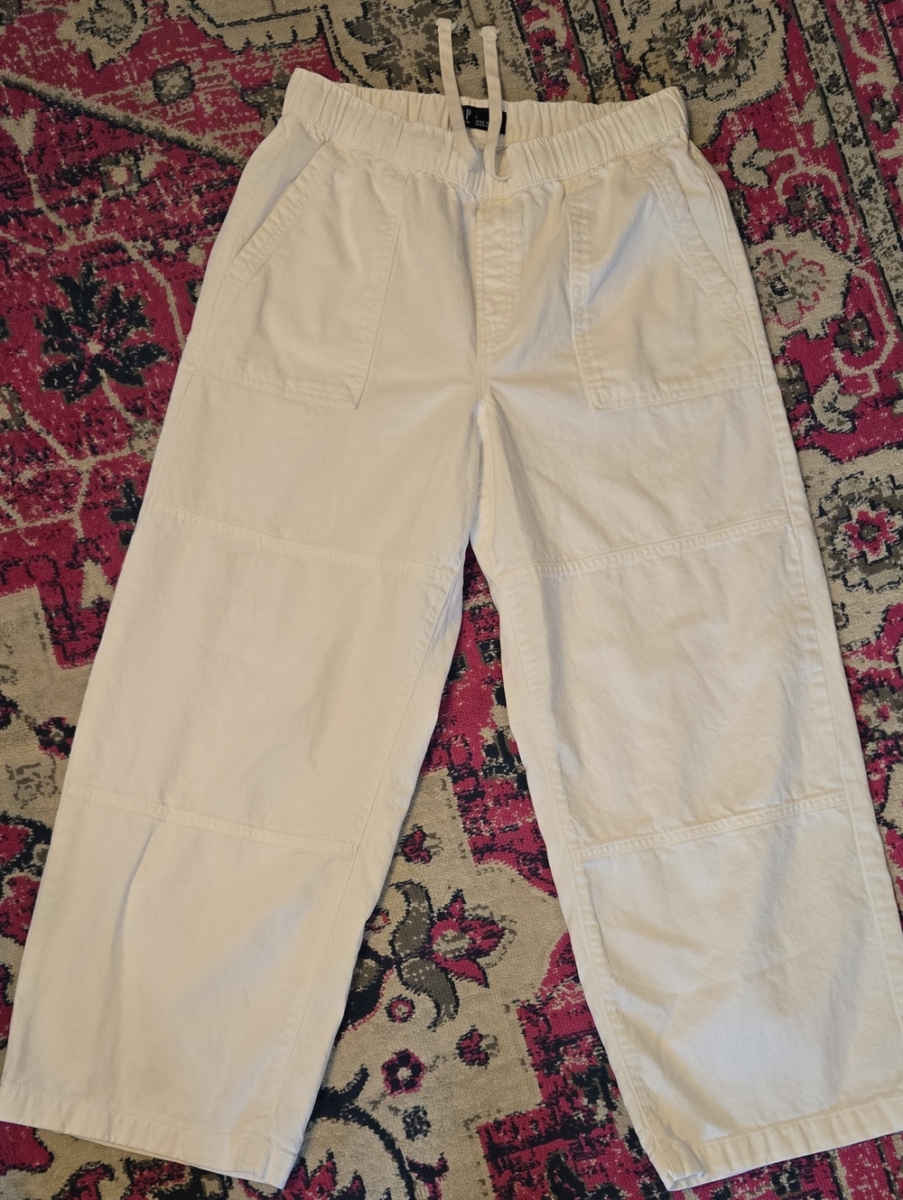 Gap White Casual Wide-Leg Drawstring Denim